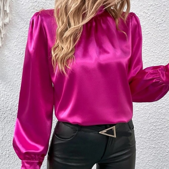New Hot pink long sleeve top blouse - Picture 2 of 7